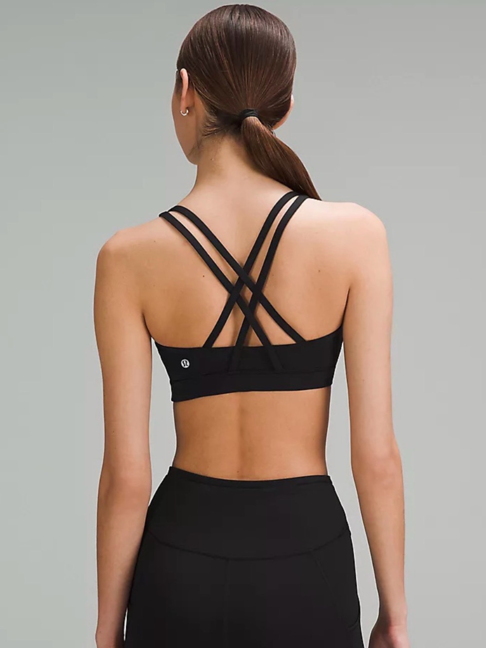 Lululemon Energy Bra Black Strappy Criss Cross Back Medium Support Size 4